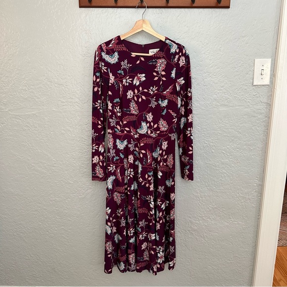 Eliza J Purple Floral Matte Jersey Long Sleeve Midi Dress - Picture 3 of 11